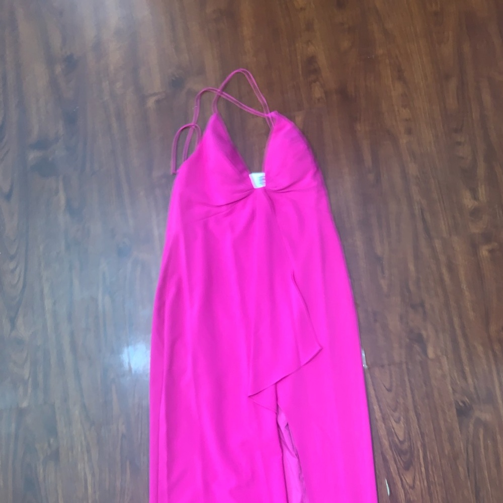 Aidan mattox pink cascade ruffle tie back formal dress size 14
